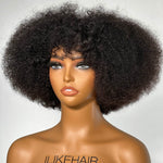 Best Beginner Afro Kinky Curly Human Hair Wig With Bangs