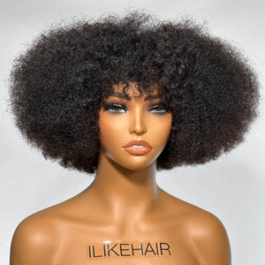 Best Beginner Afro Kinky Curly Human Hair Wig With Bangs