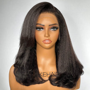 Trendy Layered Blowout Kinky Straight 13x4 HD Lace Front Kinky Edges Wig