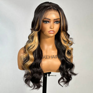 
            
                Load image into Gallery viewer, Blonde Mix Black Highlight Body Wave 5x5 Lace Closure Wig
            
        