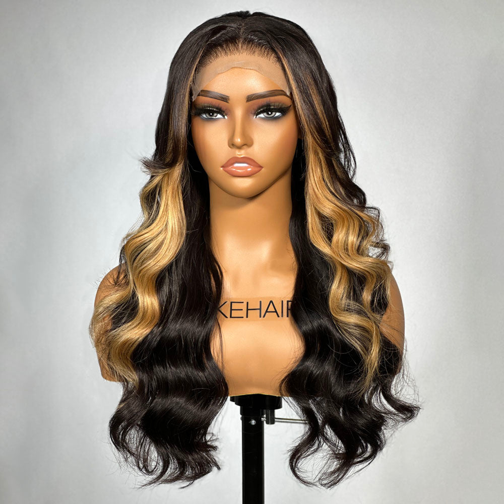 
            
                Load image into Gallery viewer, Blonde Mix Black Highlight Body Wave 5x5 Lace Closure Wig
            
        