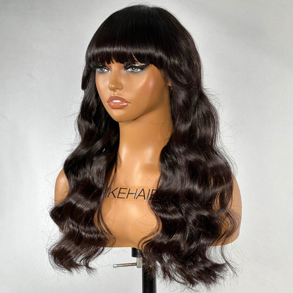 
            
                Load image into Gallery viewer, No Lace Glueless Body Wave Wig With Bangs 100% Human Hair
            
        