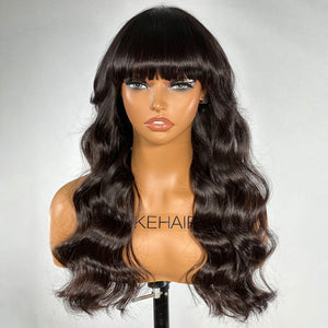 
            
                Load image into Gallery viewer, No Lace Glueless Body Wave Wig With Bangs 100% Human Hair
            
        