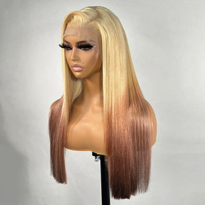 
            
                Load image into Gallery viewer, Ombre #613/Brown Colored Silk Straight 13x4 Lace Front Wig
            
        