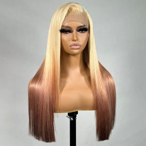 
            
                Load image into Gallery viewer, Ombre #613/Brown Colored Silk Straight 13x4 Lace Front Wig
            
        