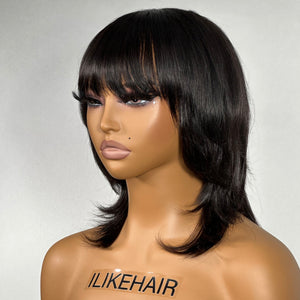 Glueless Wolf Cut Messy Hair Layered Wig With Bangs
