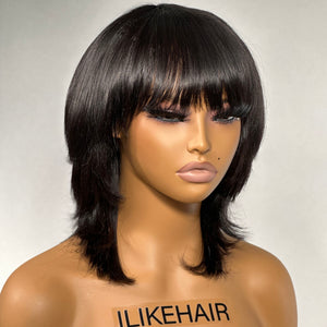 Glueless Wolf Cut Messy Hair Layered Wig With Bangs