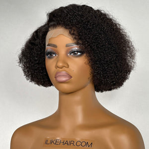 
            
                Load image into Gallery viewer, Short Cut Kinky Curly Human Hair 13x4 Lace Front Bob Wig
            
        