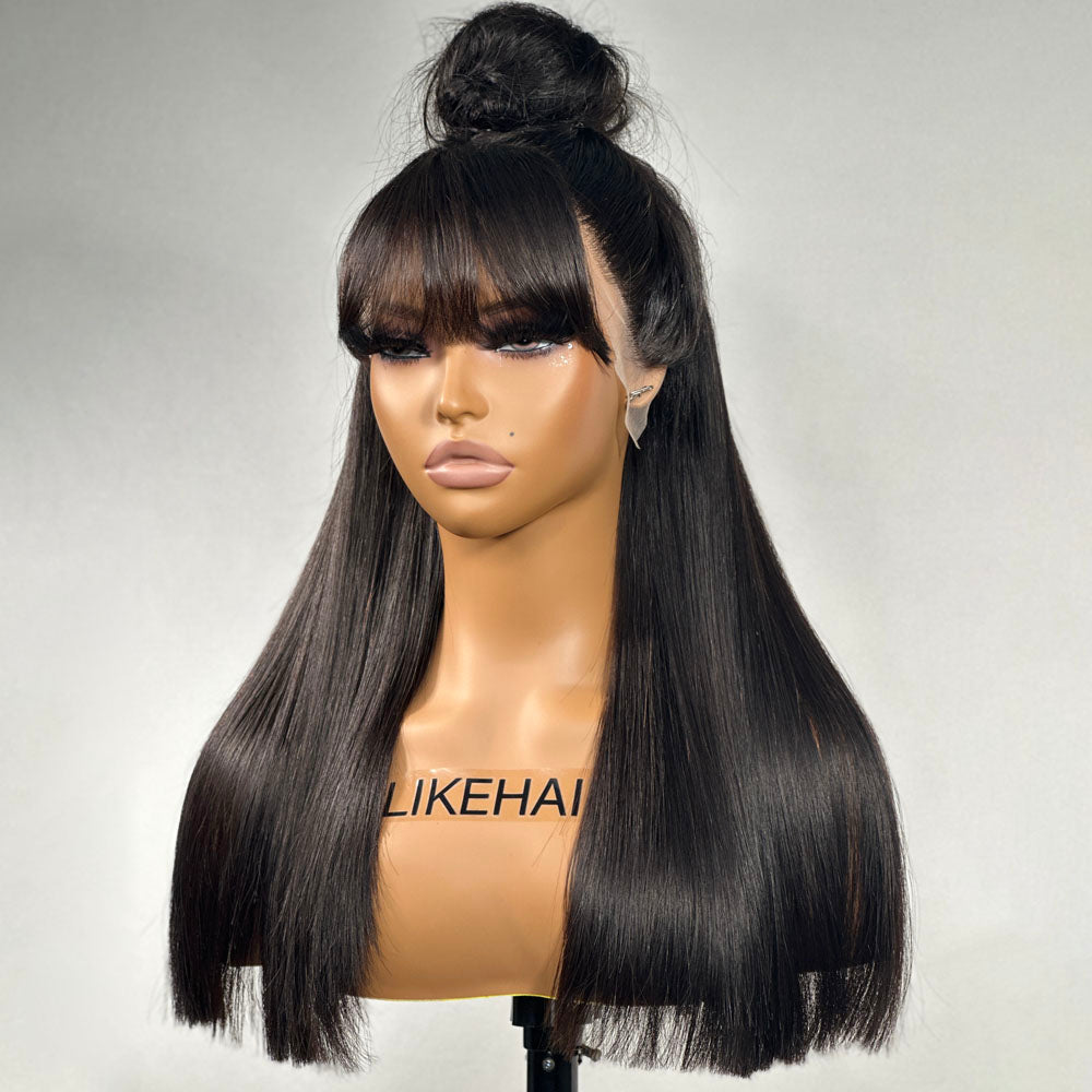 
            
                Load image into Gallery viewer, Long Straight Hair With Trendy Bangs 13x4 Lace Front Glueless Wig
            
        