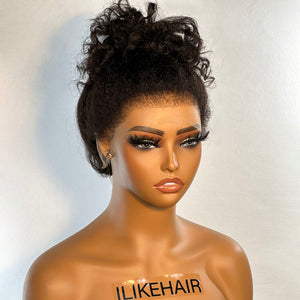 Kinky Staight With Curled Ends 13x4 HD Lace Frontal Kinky Edges Wig