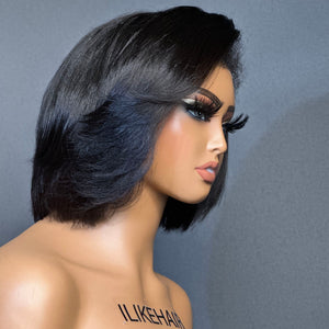 
            
                Load image into Gallery viewer, Boss Yaki Straight With Swept Bangs 13x4 HD Lace Front Kinky Edges Bob Wig
            
        
