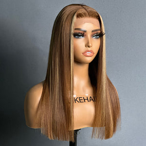 
            
                Load image into Gallery viewer, Brown / Blonde Highlight Straight Undetectable 5x5 Lace Closure Wig
            
        