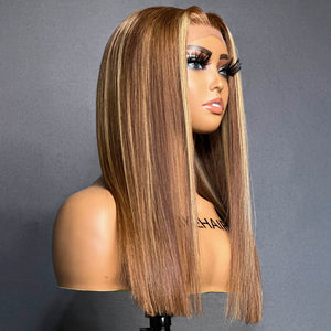 
            
                Load image into Gallery viewer, Brown / Blonde Highlight Straight Undetectable 5x5 Lace Closure Wig
            
        