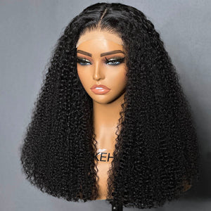 Long Kinky Curly Human Hair 5x5 Lace Closure Wig