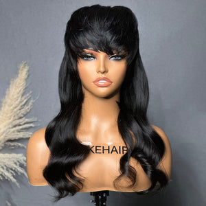 Vintage Mullet Quick Weave Glueless Pixie Cuts Human Hair Wig With Bang