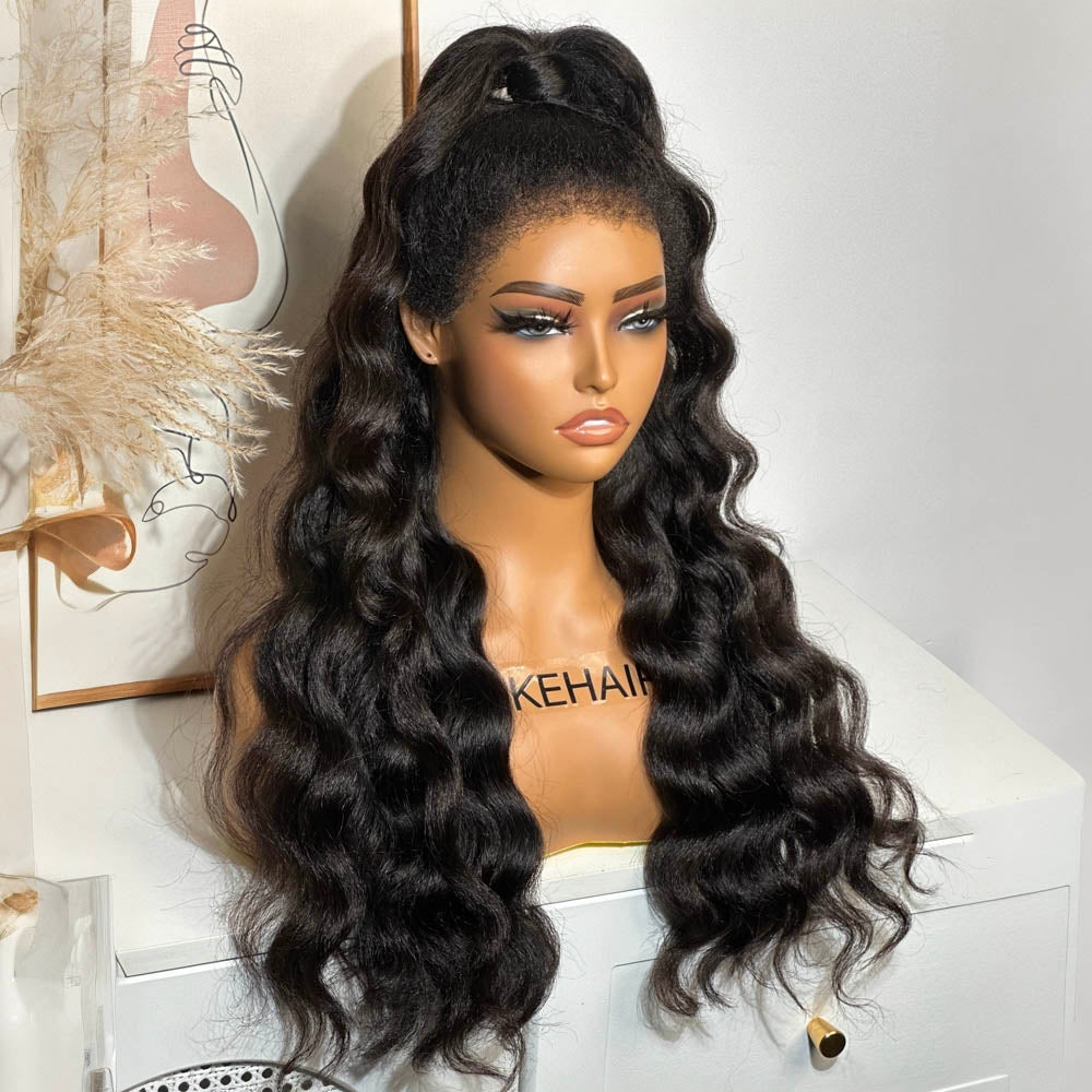 Half Up Loose Wave With Kinky Edges 13x4 HD Lace Frontal Wig