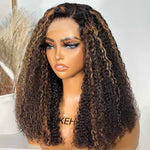 Natural Color With Blonde Highlight Kinky Curly 5x5 Lace Cloure Wig