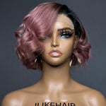 Pink Wavy Bob With Black Roots 5x5 Lace Closure Wig