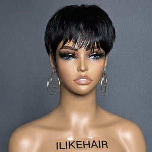 
            
                Load image into Gallery viewer, Short Pixie Cut Glueless Human Hair Wig With Bangs
            
        