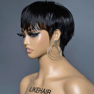 
            
                Load image into Gallery viewer, Short Pixie Cut Glueless Human Hair Wig With Bangs
            
        