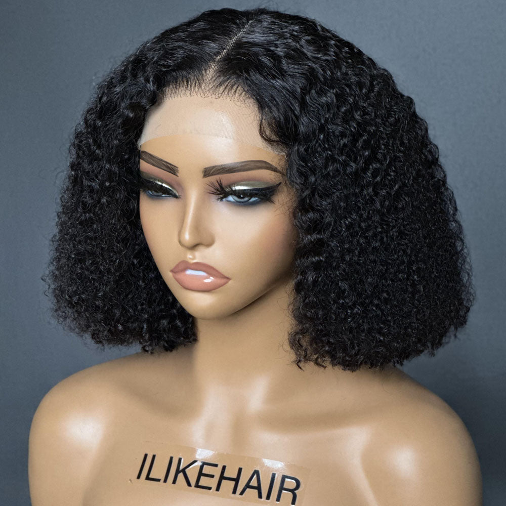 Volume Curly Short Human Hair Bob 5x5 Lace Closure Wig