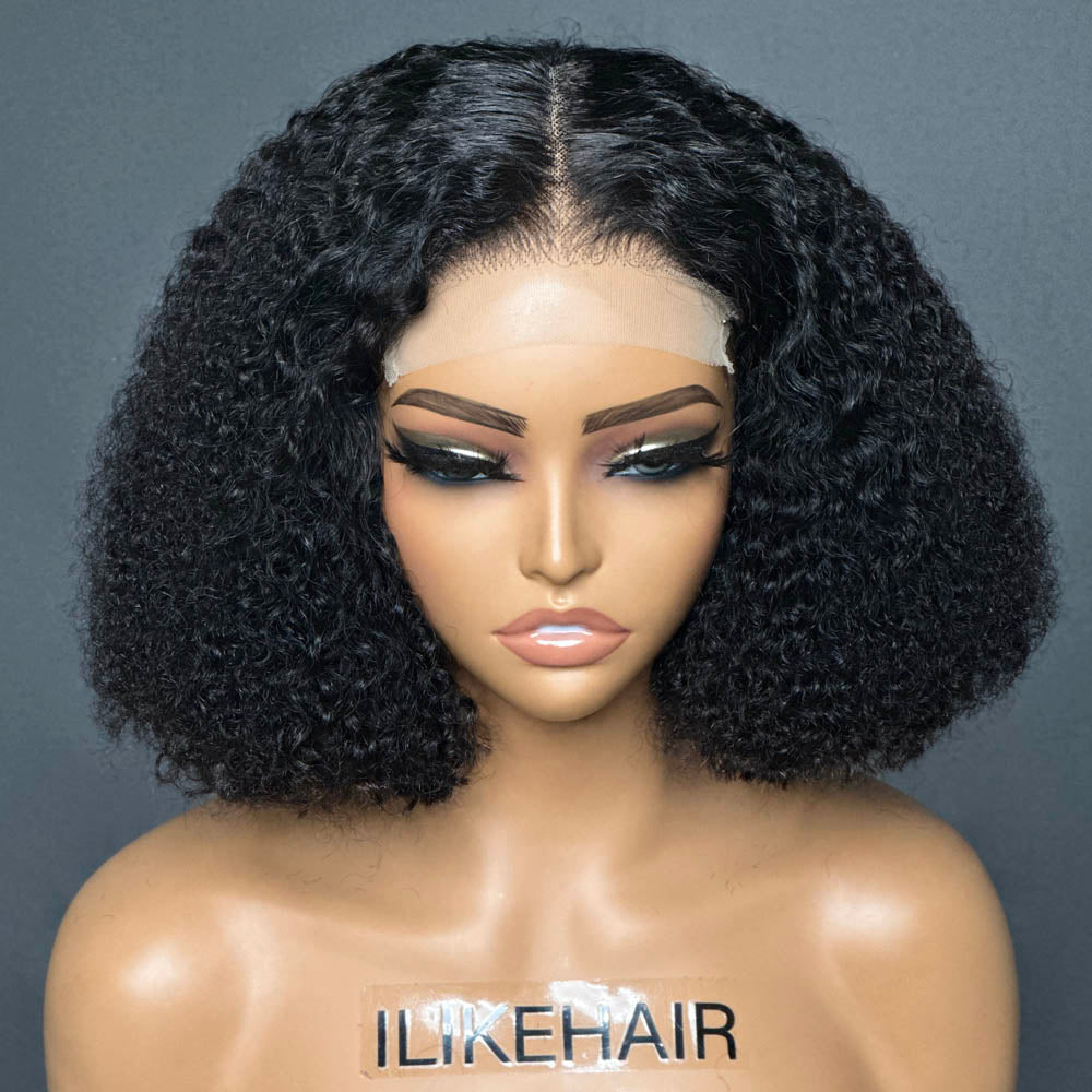 
            
                Load image into Gallery viewer, Volume Curly Short Human Hair Bob 5x5 Lace Closure Wig
            
        