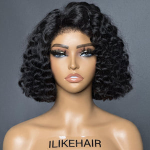 
            
                Load image into Gallery viewer, Short Water Wave Bob 5x5 Pre Cut HD Lace Kinky Edges Wig
            
        