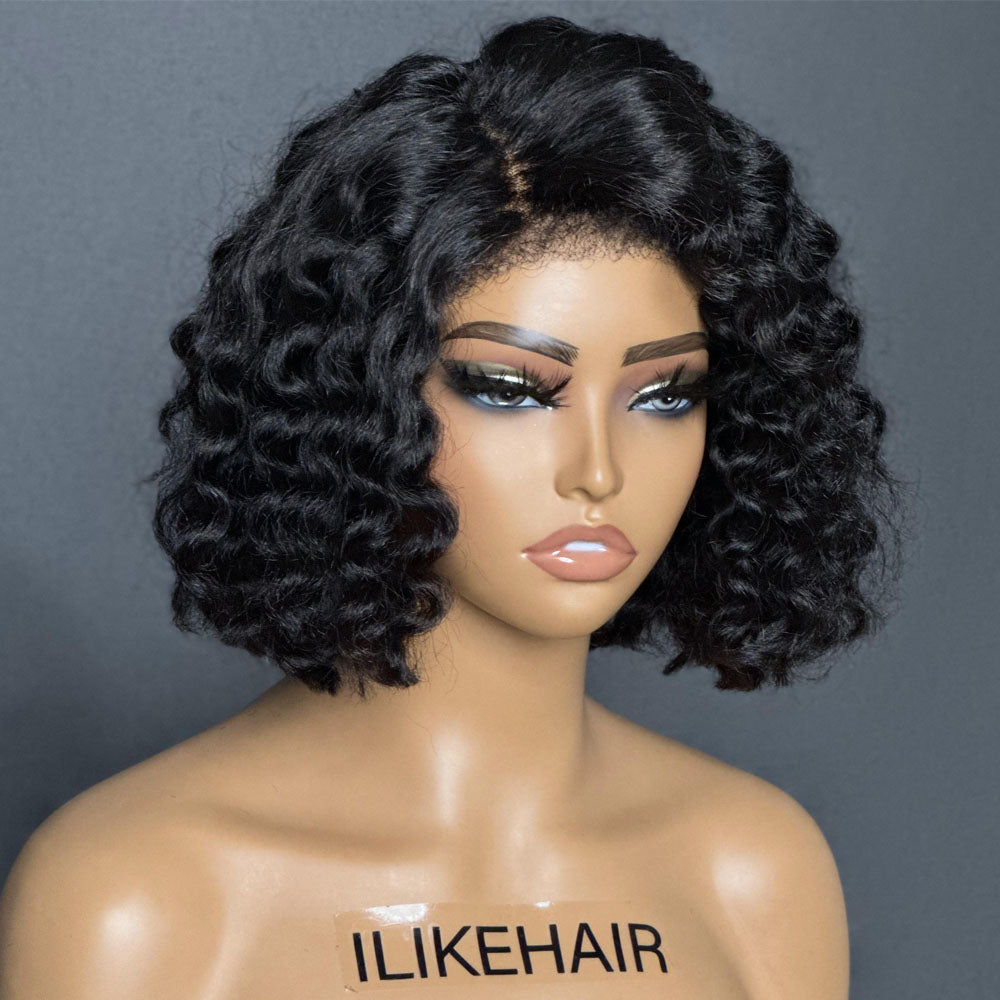 
            
                Load image into Gallery viewer, Short Water Wave Bob 5x5 Pre Cut HD Lace Kinky Edges Wig
            
        