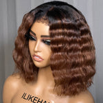 Put On & Go Ombre Brown Wavy Kinky Edges Pre Cut 5x5 HD Lace Bob Wig