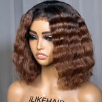 Put On & Go Ombre Brown Wavy Kinky Edges Pre Cut 5x5 HD Lace Bob Wig