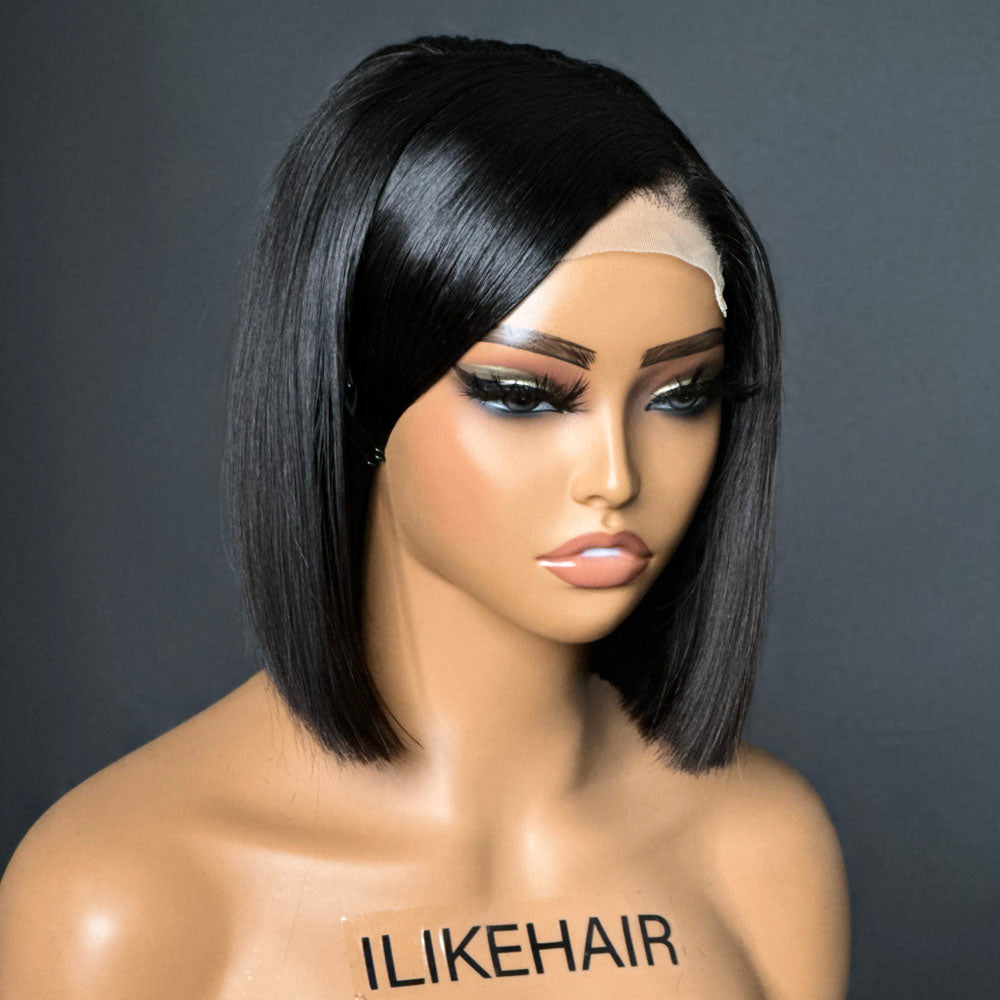Silky Straight Bob With Swoop Bangs 5x5 Lace Closure Glueless Wig