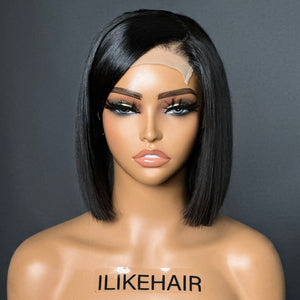 Silky Straight Bob With Swoop Bangs 5x5 Lace Closure Glueless Wig