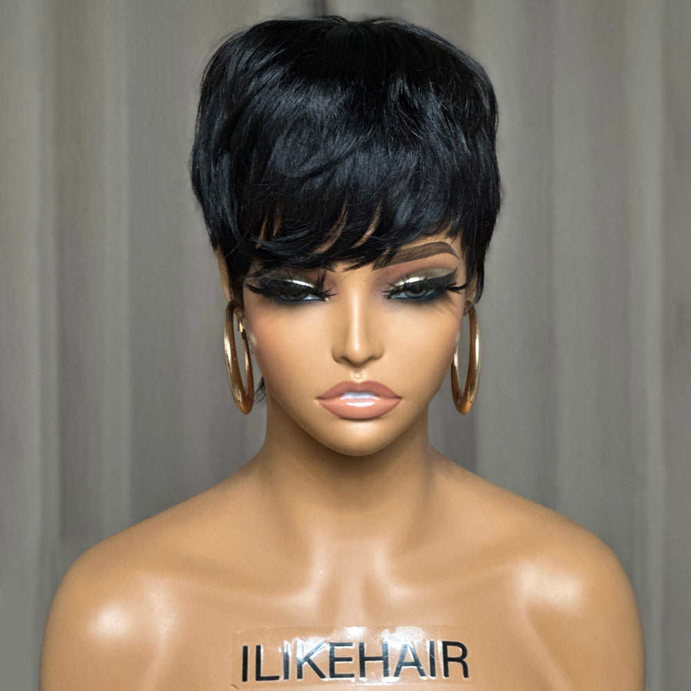 
            
                Load image into Gallery viewer, Wear &amp;amp; Go Layered Short Pixie Cut Human Hair Wig With Bang
            
        