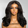 Put on & Go Inspired Layered Curtain Bangs Wavy Lace Closure Wig