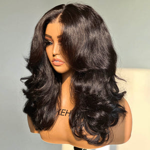 
            
                Load image into Gallery viewer, Wear &amp;amp; Go Inspired Layered Curtain Bangs Wavy 4x4 Lace Closure Wig
            
        