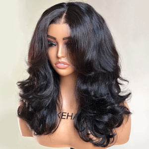 
            
                Load image into Gallery viewer, Wear &amp;amp; Go Inspired Layered Curtain Bangs Wavy 4x4 Lace Closure Wig
            
        