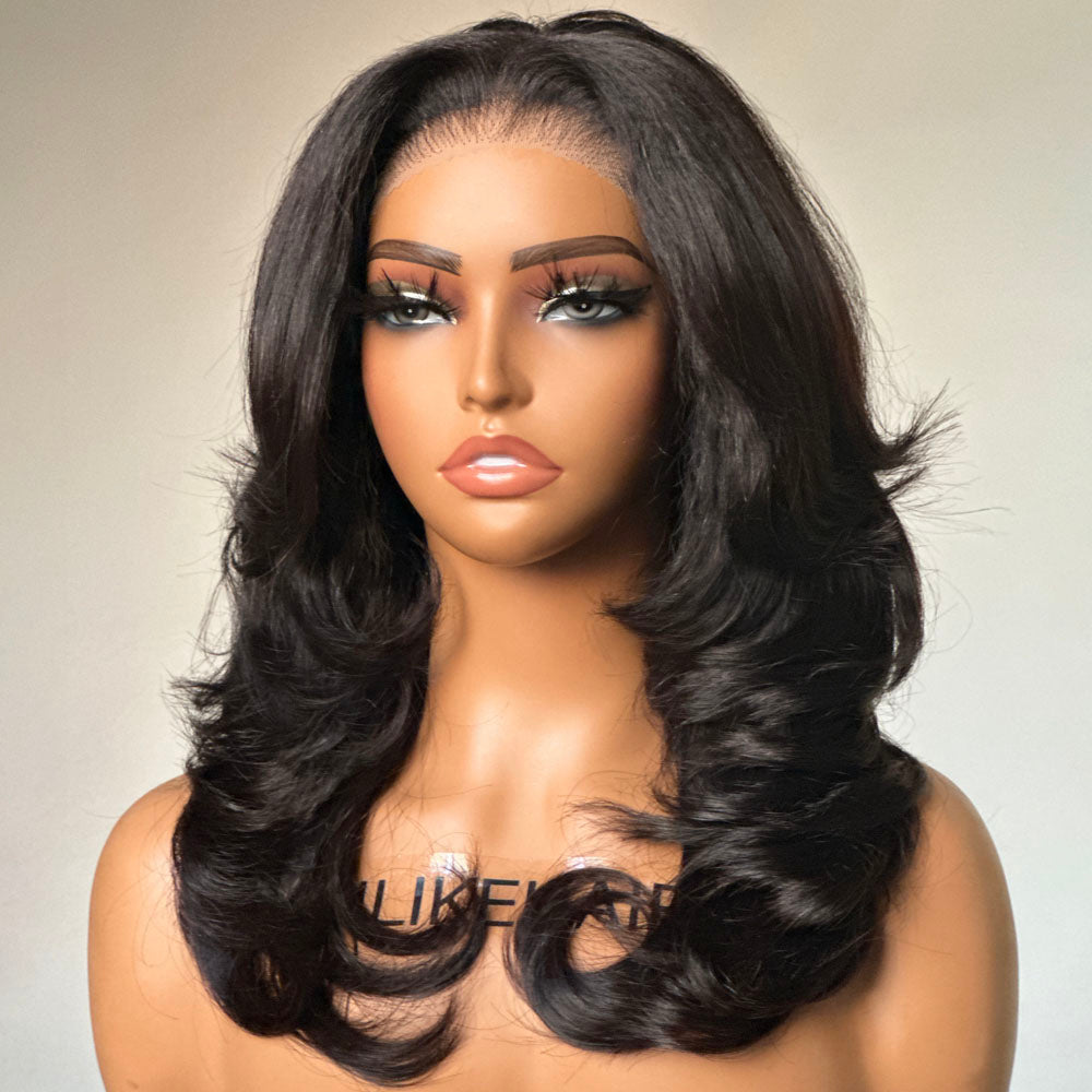 Designer Layered Cut Lace Closure Wig with Butterfly Bangs Human Hair