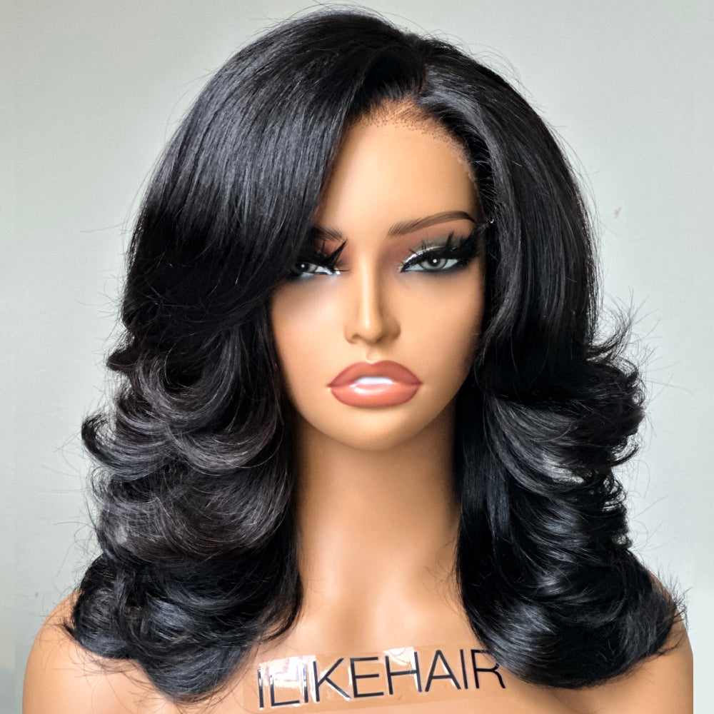 Inspired Layered Cut Wavy With Side Bangs 13x4 Lace Front Wig