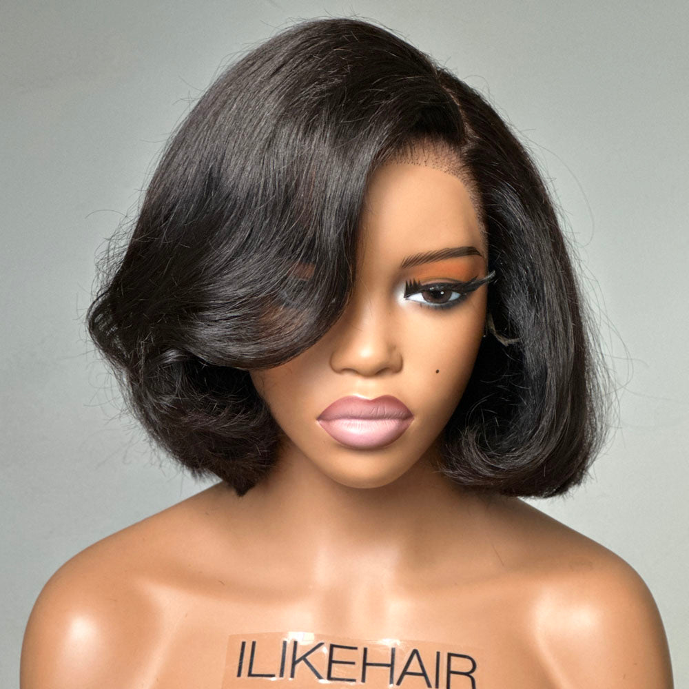 Natural Black Human Hair Bob Glueless 13x4 Lace Front Wigs