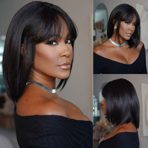 Short Face-Framing Layered Cut Straight Lace Closure Wig With Bangs