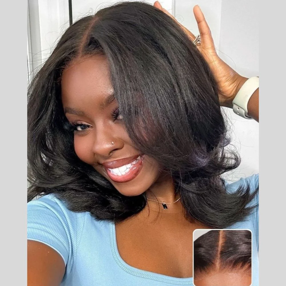 Glueless Blowout Layered Cut Bob 5x5 Lace Closure Wig