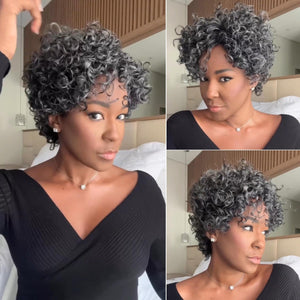 Put On & Go Salt And Pepper Layered Pixie Curly Wig