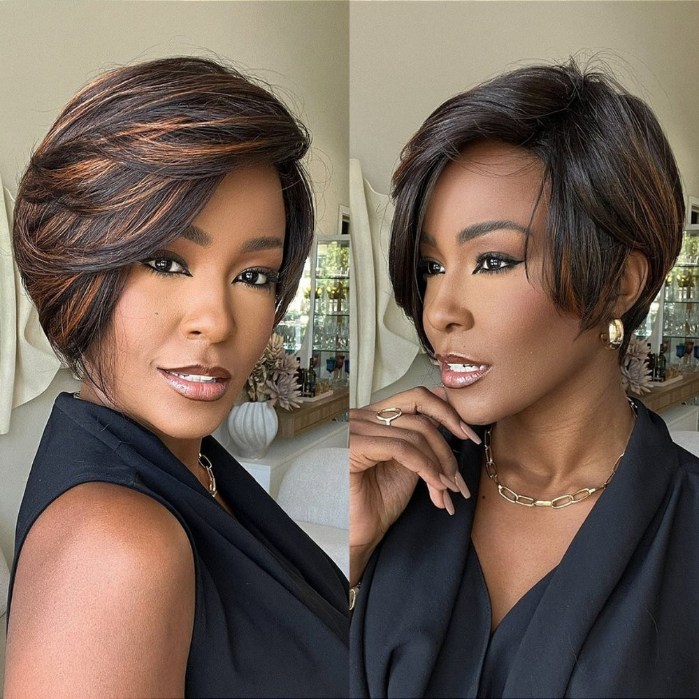 Boss Vibe Brown Highlights Layered Pixie Cuts Lace Wig