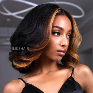 Short Layered Bob With Honey Blonde Highlights 5x5 Lace Closure Wig