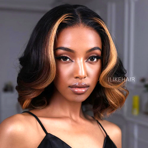 Short Layered Bob With Honey Blonde Highlights 5x5 Lace Closure Wig