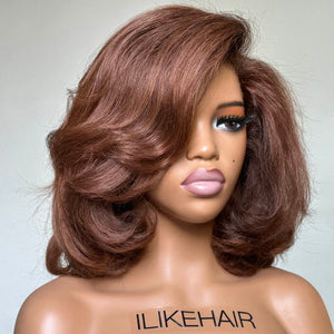 Brown Short Cut Layered Bob 13x4 Lace Front Wig