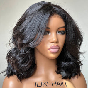 Put on & Go Yaki Wavy Bob  5x5 Pre-cut Lace With Kinky Edges  Wig