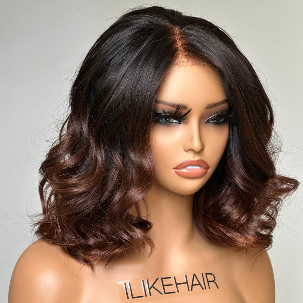 
            
                Load image into Gallery viewer, Ombre Brown Loose Wave Bob Human Hair 5x5 Lace Closure Wig
            
        