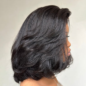 
            
                Load image into Gallery viewer, Wear &amp;amp; Go Side Part Layered Bob Kinky Edges 5x5 Pre Cut Lace Wig
            
        