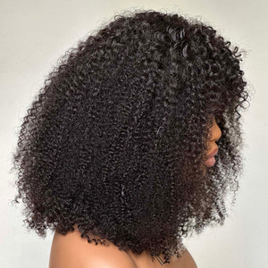 Natural Afro Kinky Curly With Bangs 5x5 Lace Closure Wig